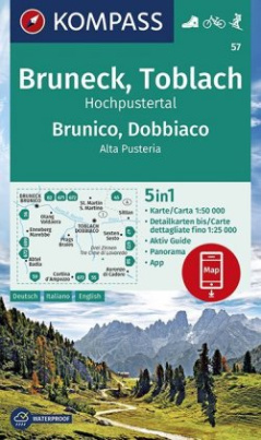 KOMPASS Wanderkarte Bruneck, Toblach, Hochpustertal, Brunico, Dobbiaco, Alta Pusteria