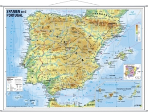 Stiefel Wandkarte Kleinformat Spanien und Portugal, physisch, mit Metallstäben